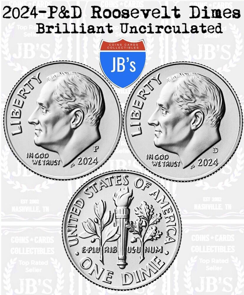 2024 P&D Roosevelt Dime 2 coin Set BRILLIANT UNCIRCULATED *JB's Coins*