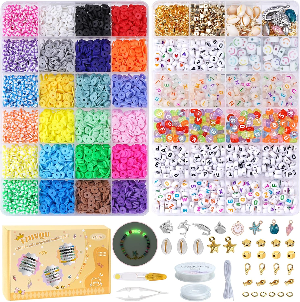 7200 Pcs 24-Color Clay & Letter Beads Kit for DIY Friendship Bracelets  