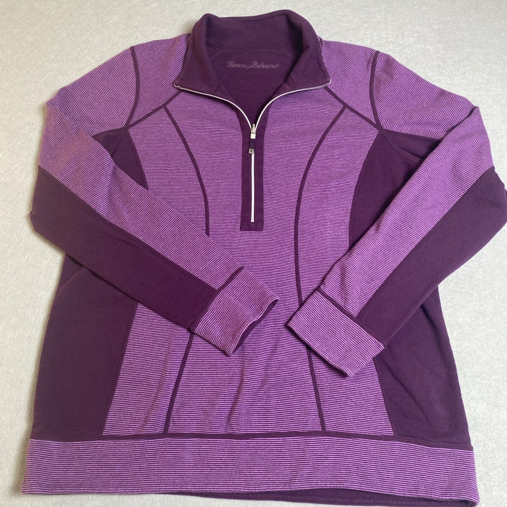 Tommy Bahama Women's Large Purple 1/4 Zip Pullover Long Sleeve Shirt Casual Top