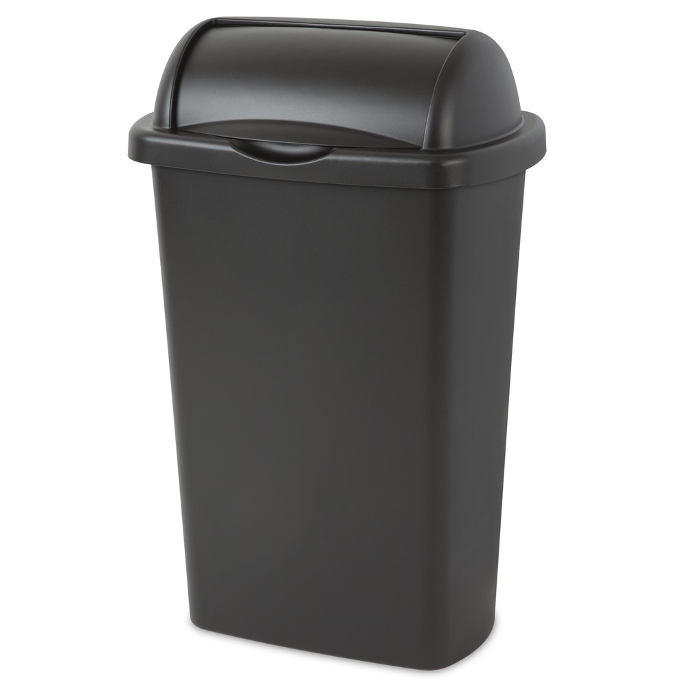 13 Gal. Roll Top Wastebasket, Plastic, Kitchen, Black