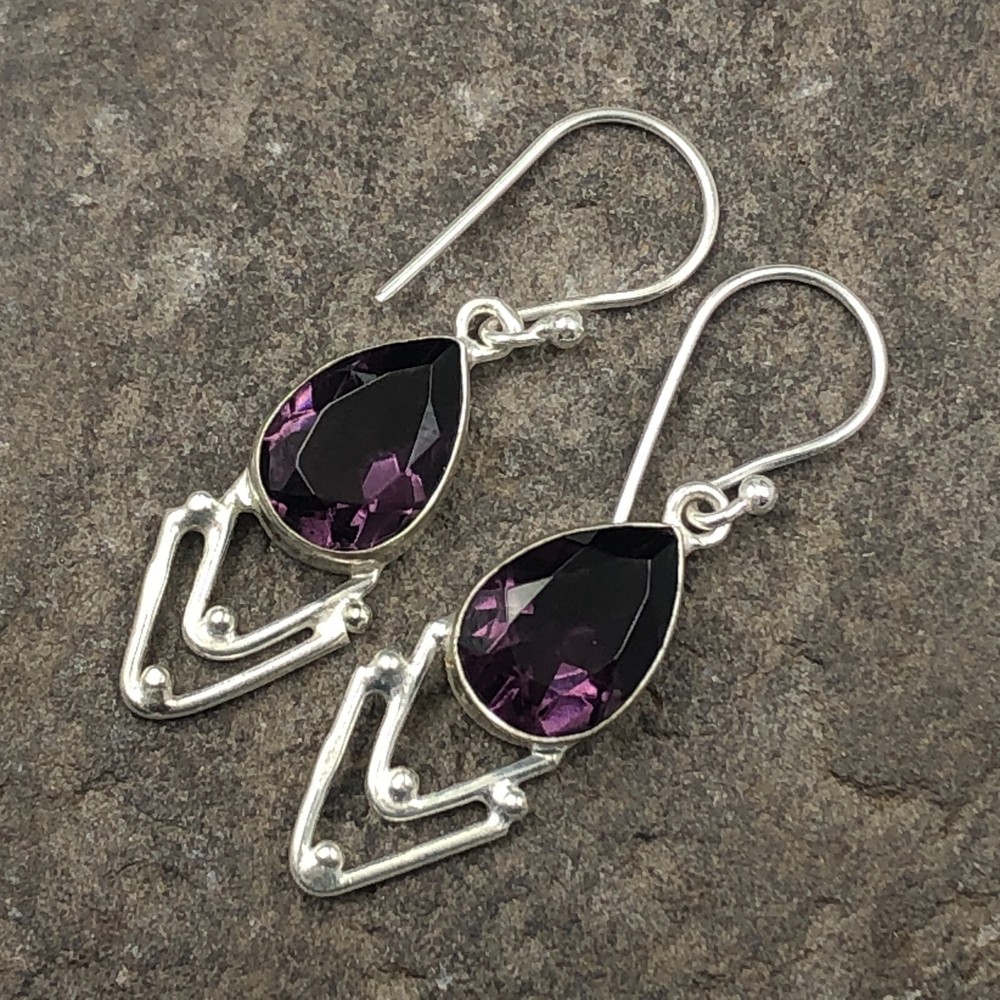 Natural African Amethyst Gemstone Drop/Dangle Earrings 925 Silver For Girls