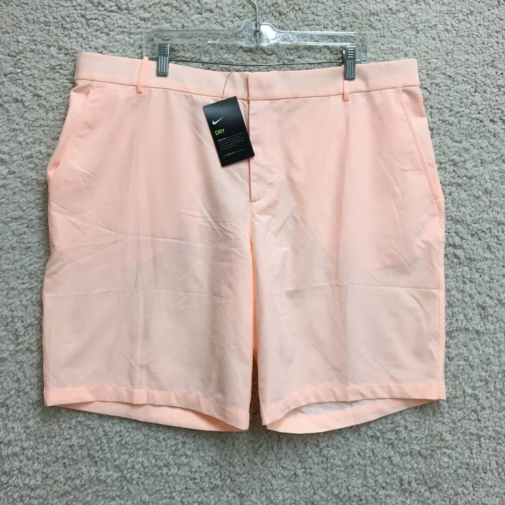 NEW Nike Golf Shorts 42 Mens Coral Pink Dri Fit Standard Chino Swoosh Flat Front