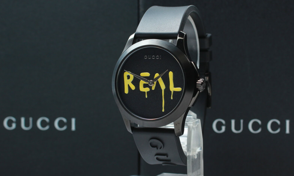 GUCCI x REAL Limited Edition Black Dial Watch Full Set Box Papers Rare