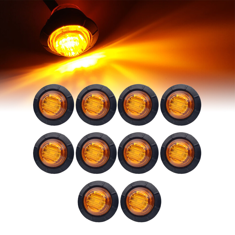 10X Amber Side LED 3/4'' Marker Lights Clearance Bullet Light Truck Trailer 12V