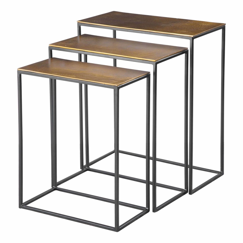 Uttermost Coreene 3-Piece Iron & Aluminum Nesting Table Set in Aged Black Finish