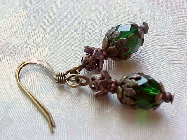 B2G1 St Patricks Day Green Earrings Civil War Reenactment Brass Gothic Victorian