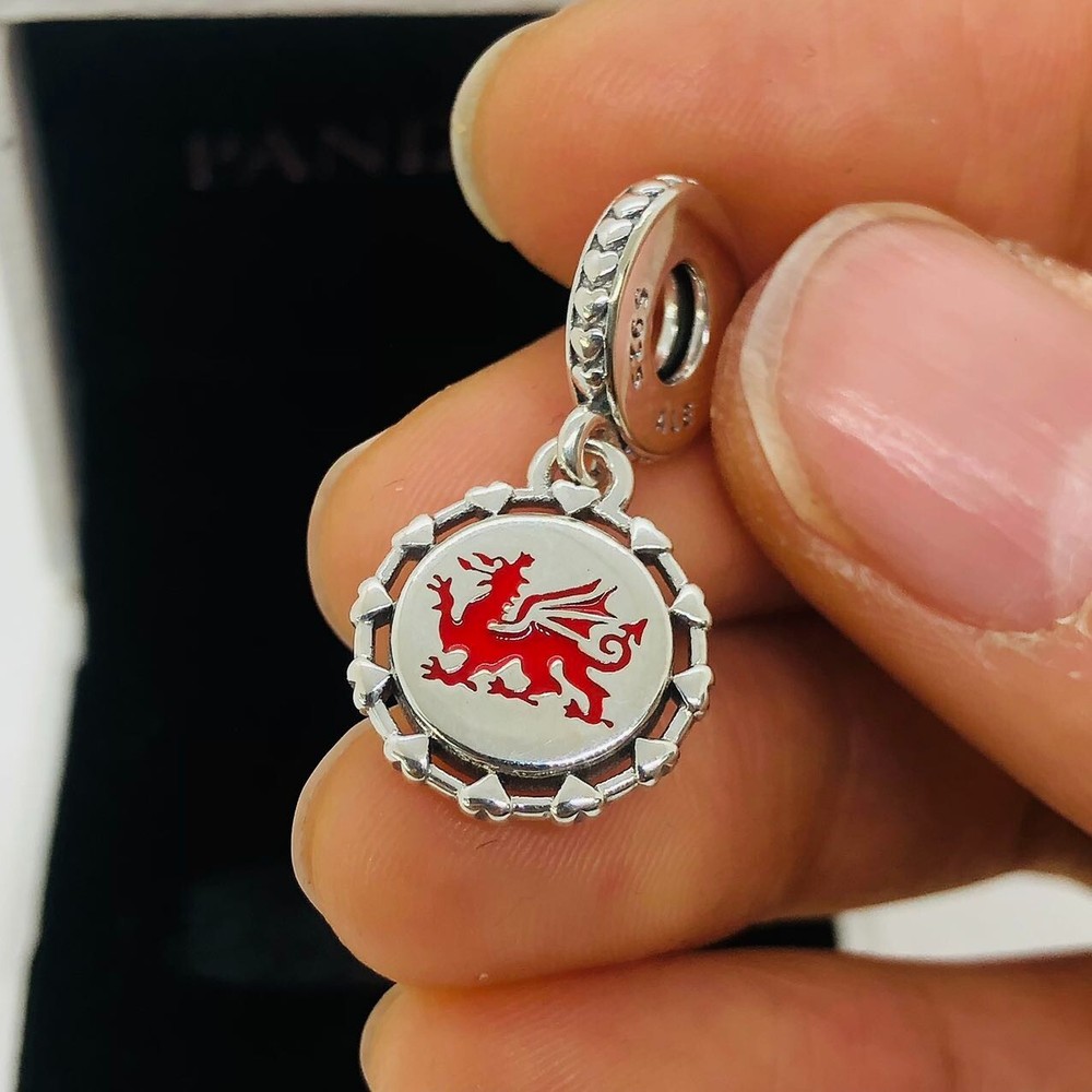 Pandora Engravable Welsh Red Dragon Sterling Silver Dangle Charm S925