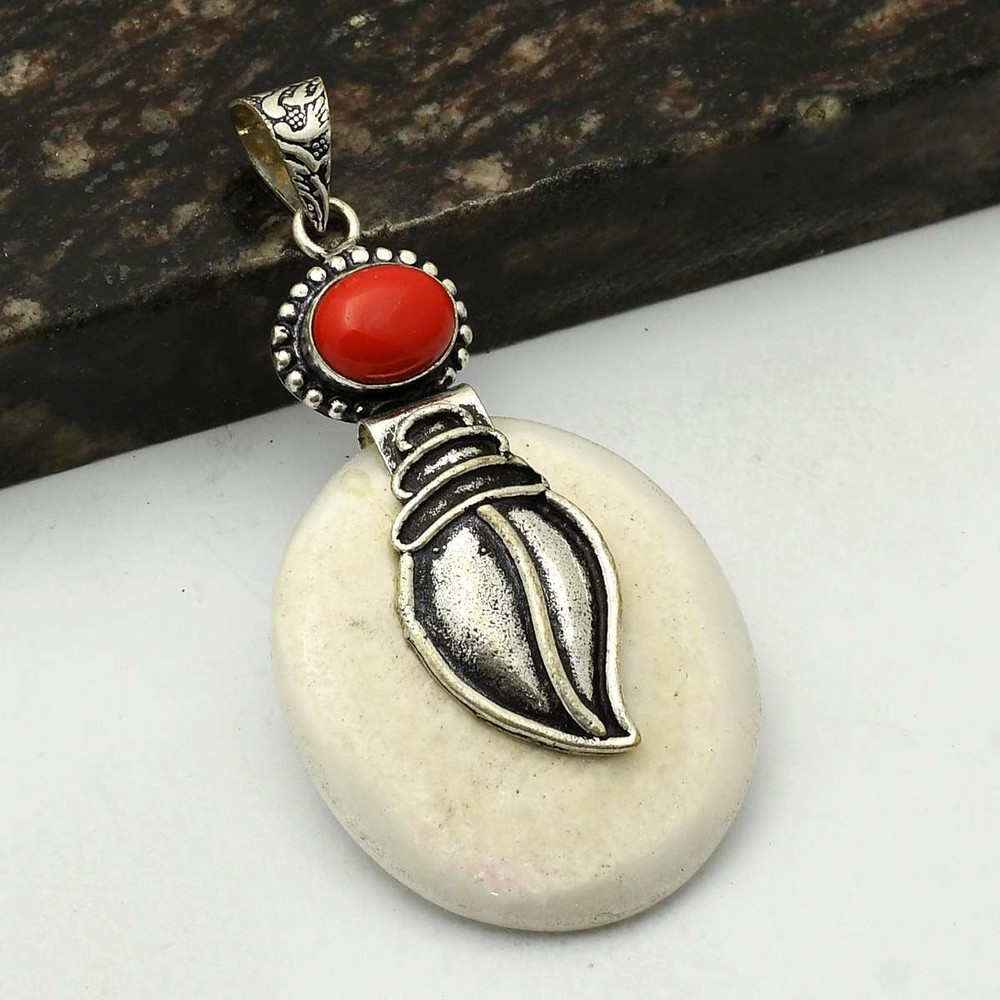 White Opal Coral Gemstone Handmade Pendant Jewelry New Year Gift  AP-11065