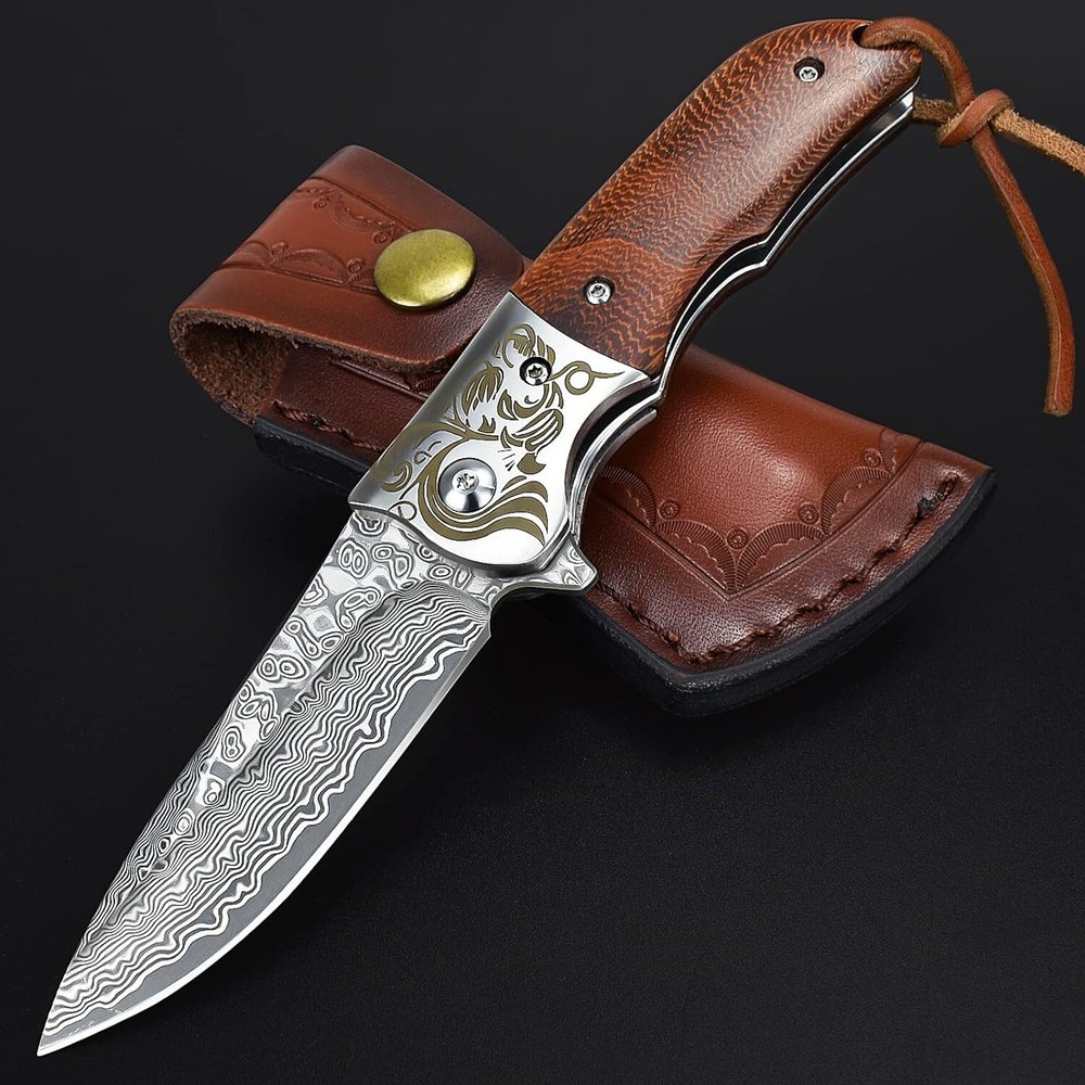 Durable Damascus EDC Pocket Knife with Lightweight Clip for Survival Tasks