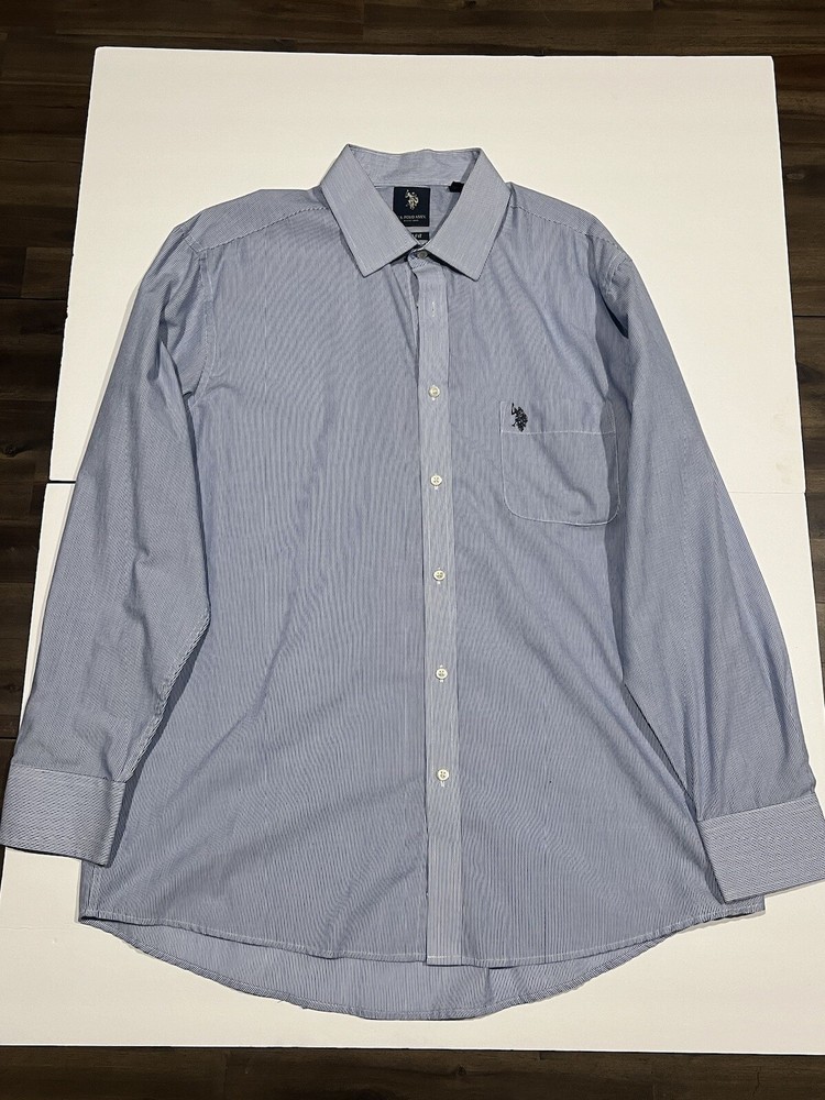 U.S. POLO ASSN. Men's Shirt Size Slim Fit XL 17-17 1/2 Blue Button Dress Shirt