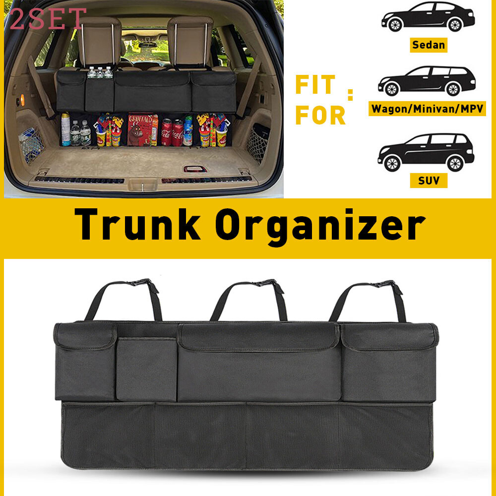 2set Black Backseat Trunk Organizer Hanging Car Organizer Trunk Cargo Storage Fo