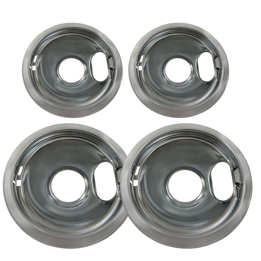 4-Pack Chrome Drip Pans for Whirlpool W10 Stoves 2.6 & 2.8 Size