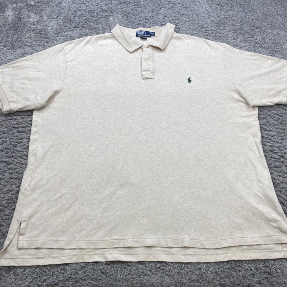 Polo Ralph Lauren Shirt Men 2XLT Tall Beige Short Sleeve Classic Golf Vtg 90s