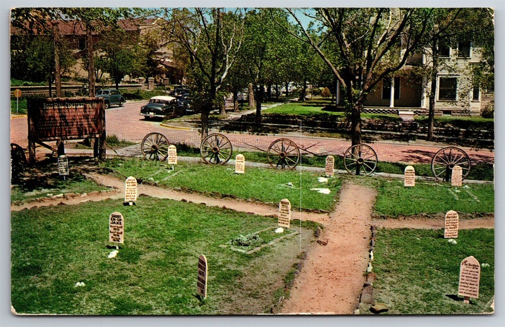 Vintage 1958 Dodge City Boot Hill Cemetery Cowboy Capital Postcard AC11 KS