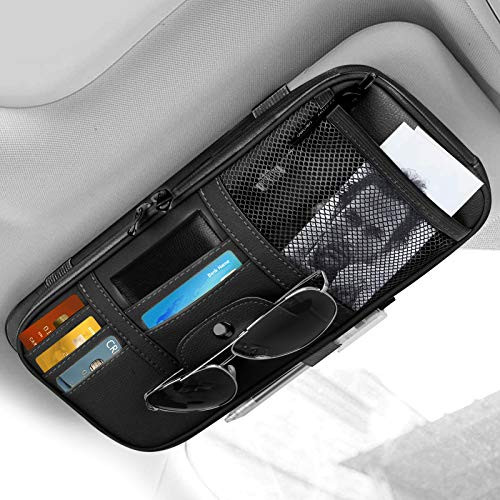 Car Sun Visor Organizer, Auto Interior Leather Storage Pocket Pouch,