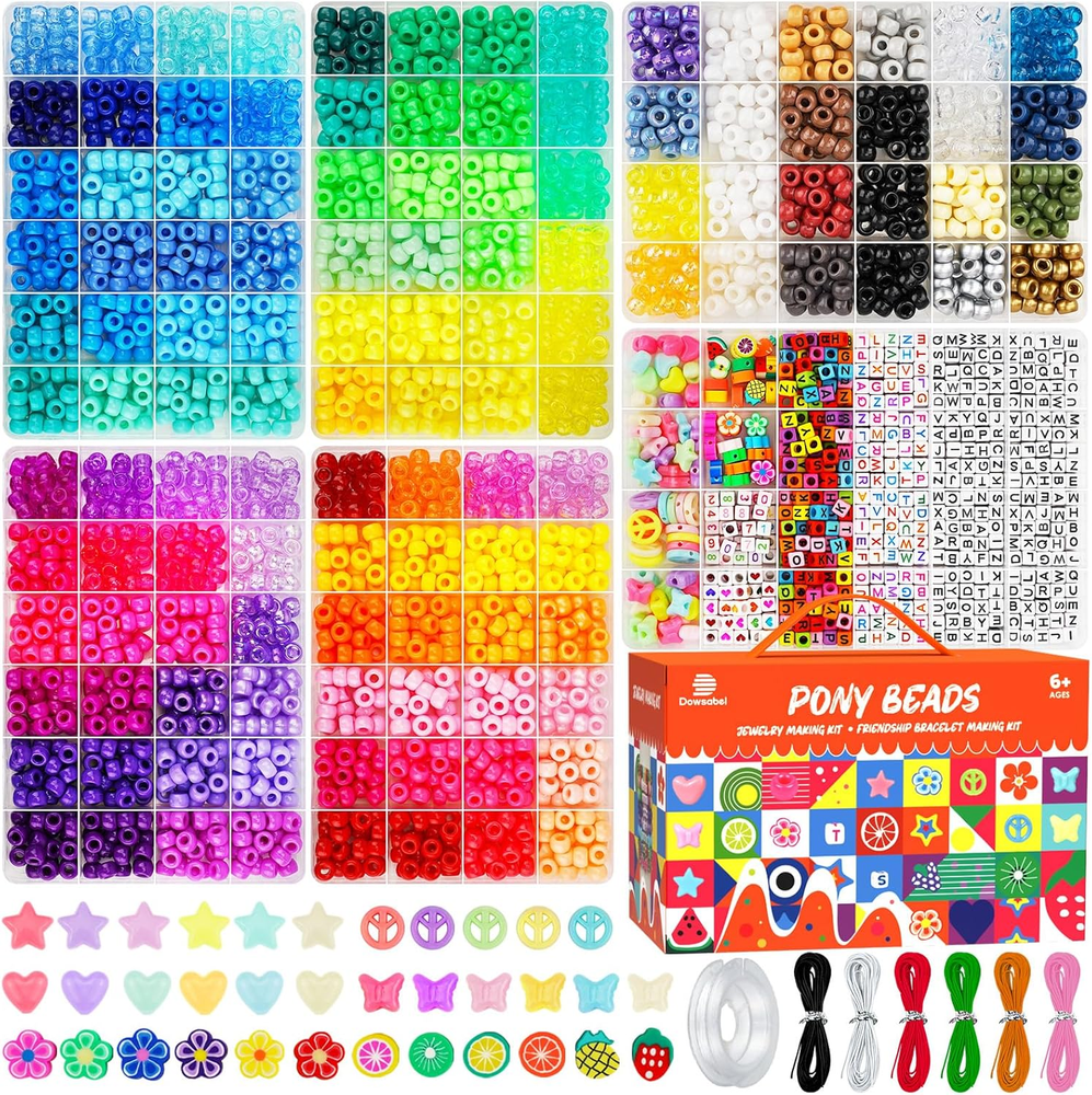6 Boxes 120 Colors Pony Beads Bracelet Making Kit Beads for Jeweley Making With