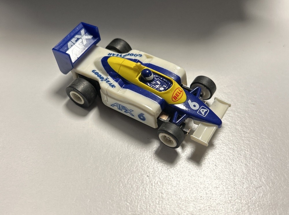 AFX TOMY TURBO Bell Goodyear #6 INDY Road Hawk Blue White F1 HO Slot Car Working