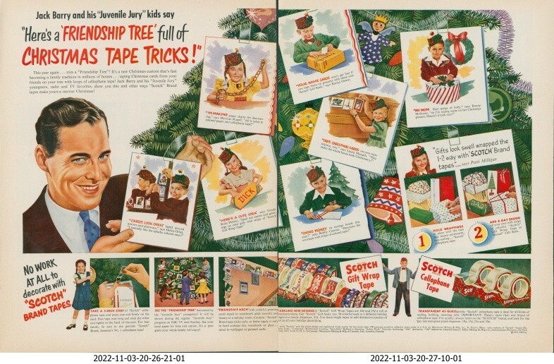1951 Scotch Tape Gift Wrap Christmas Tree Toys Gifts Vtg Print Ad LO7
