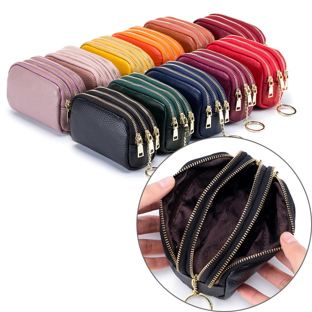 Women's Leather Zipper Wallet Coin Purse Card Holder Keychain Clutch