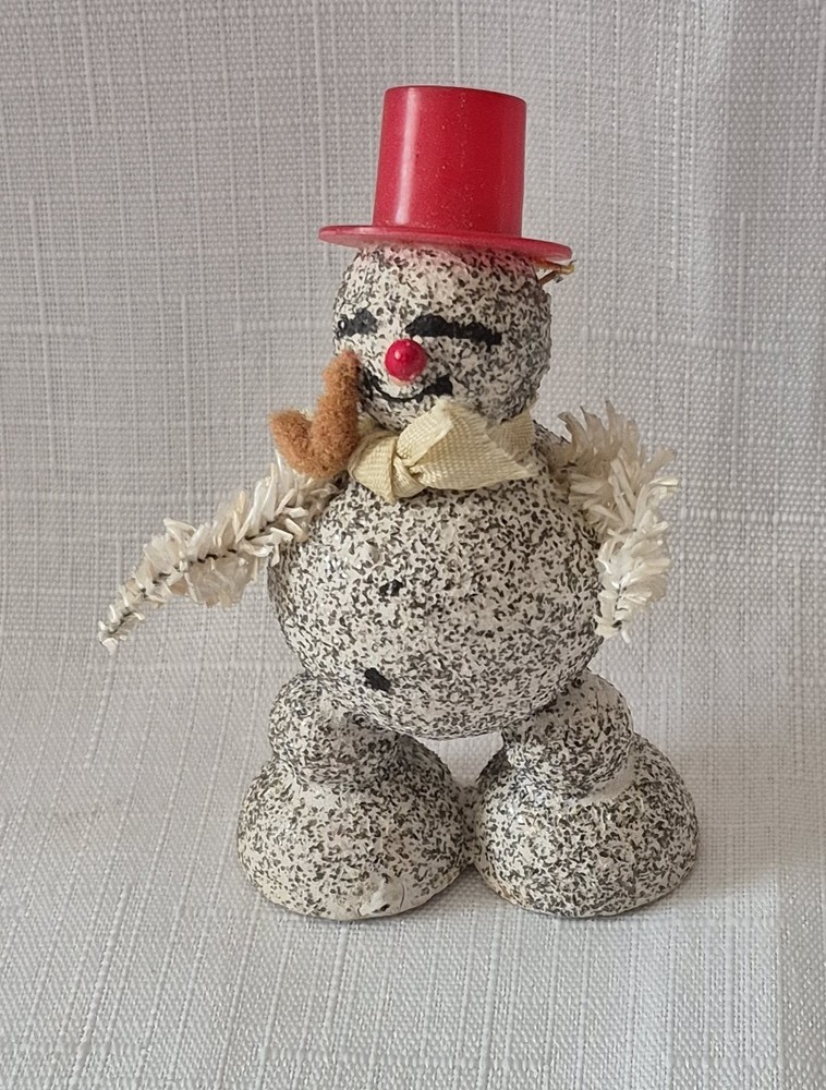 Vintage Putz Japan Mica Christmas Snowman Ornament 3 1/4