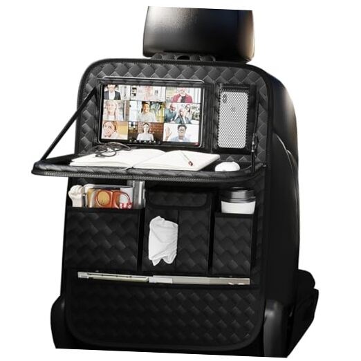 Multi-functional Black Woven Car Seat Organizer & Back Seat Protector 1 Pcs