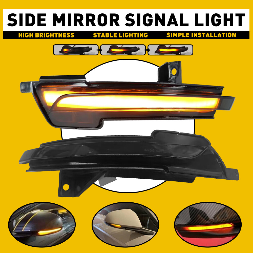 2x Dynamic Smoked LED Side Mirror Turn Signal Lights For 2015-22 Ford Mustang M