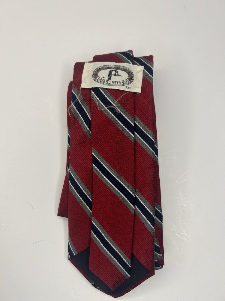 Men's VINTAGE BERT PULITZER Silk Tie Necktie MADE IN USA REPP STRIPES Red Blue