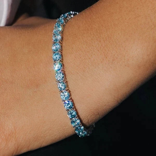 10CT Lab-Created Blue Topaz Tennis Bracelet in 14K White Gold Plated 7.5 Inch