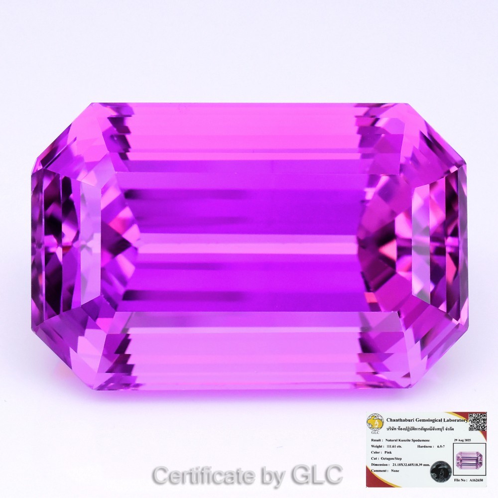 💎Amazing 111.61ct Natural Electric Magenta Pink Kunzite - (IF) Certified by GLC