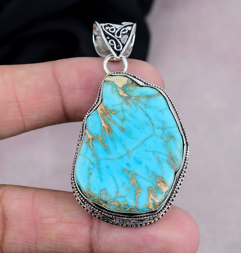 Copper Turquoise Gemstone Pendant 925 Sterling Silver Pendant Jewelry Wife Gift