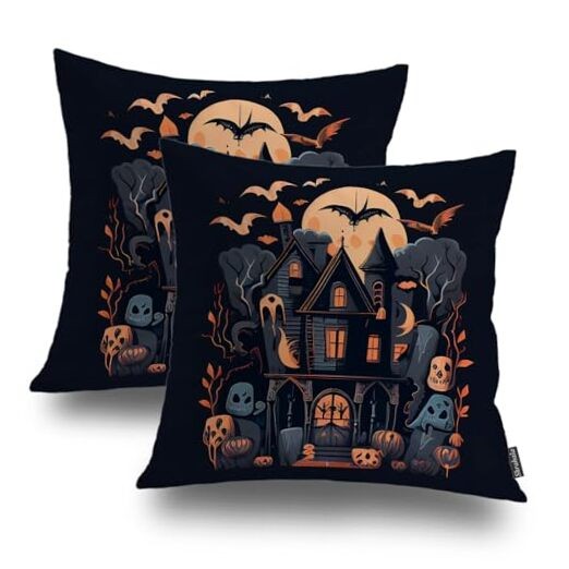 Spooky Halloween Dark Castle Decor Set - 20x20 Inches - Pack of 2