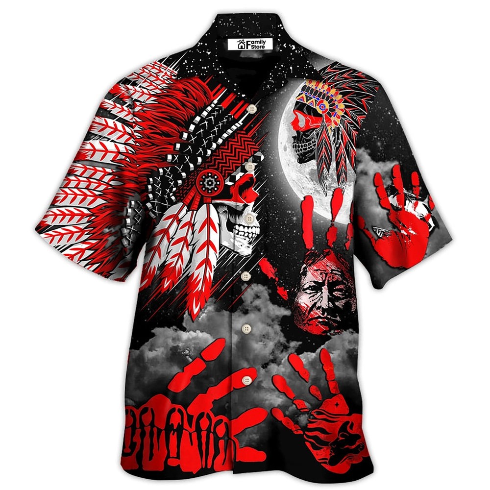 Native American Halloween Red Skull Moon Night Print Hawaiian Shirt for Bold Style