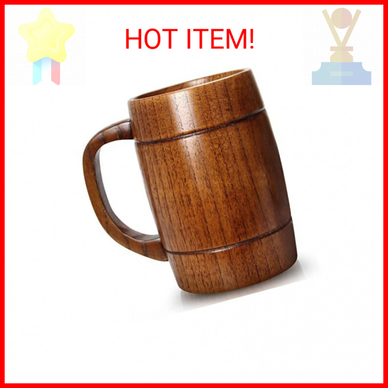 18 oz Large Wooden Beer Mug Tankard Drinking Cup with Handle