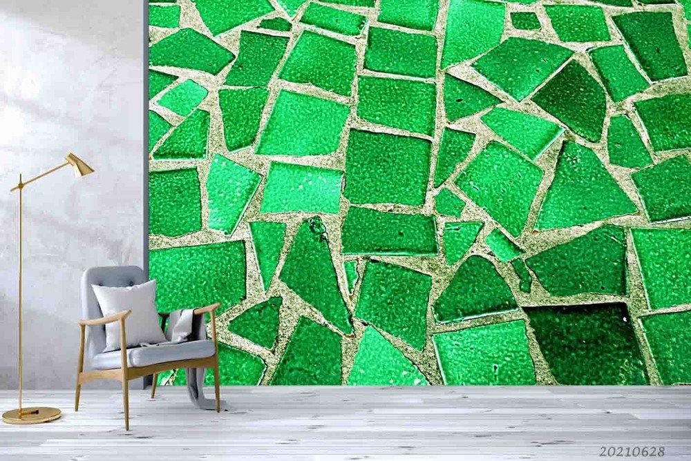 3D Green Geometric Tile Wall Murals Wallpaper Murals Wall Sticker