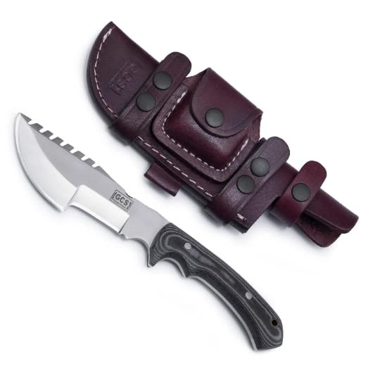 GCS Handmade D2 Steel Tactical Hunting Knife with Leather Sheath