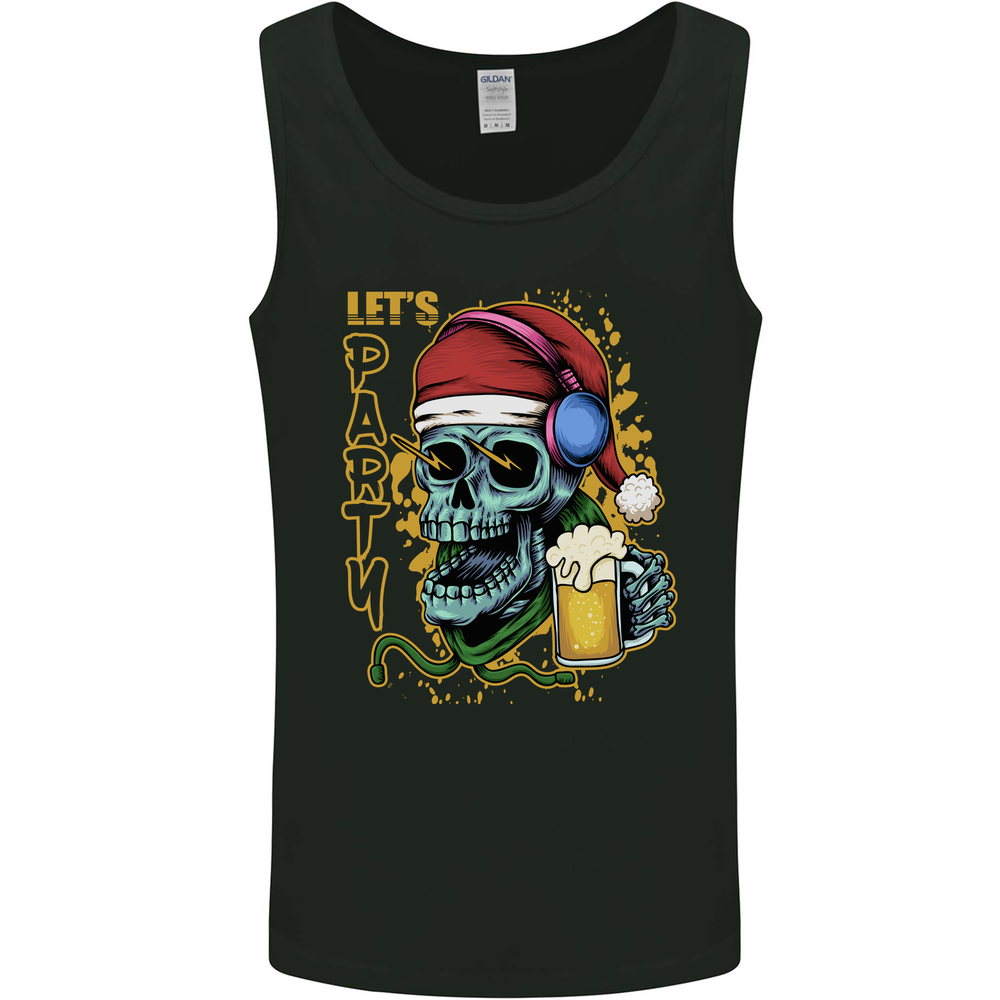 Christmas Party Skull Drinking Beer Alcohol Mens Vest Tank Top