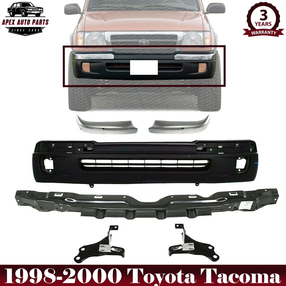 Front Bumper Primed + Trim End Bracket Kit For 1998-2000 Toyota Tacoma 6 Pcs