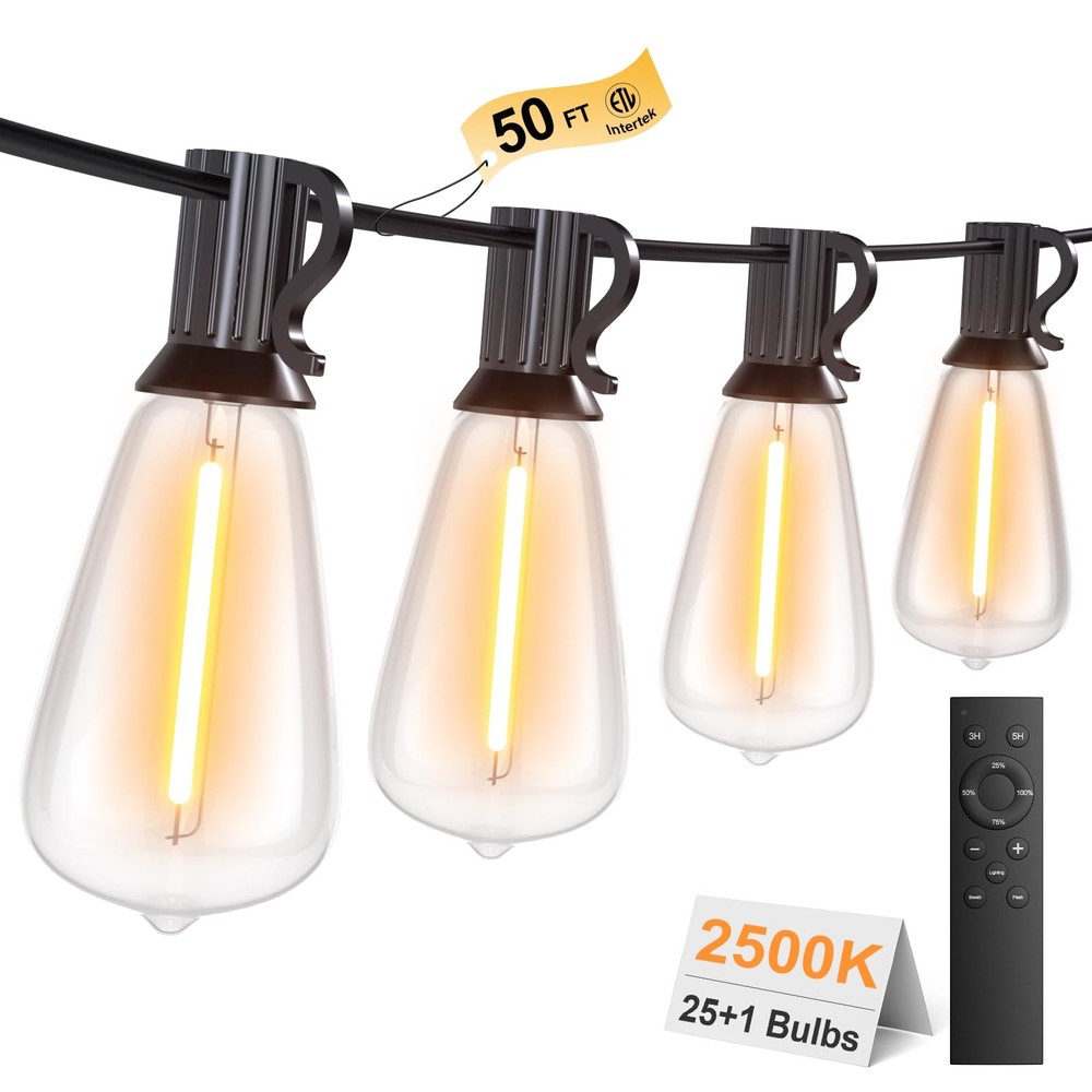 50FT Outdoor String Lights with Remote for Garden Patio Warm White 2500K