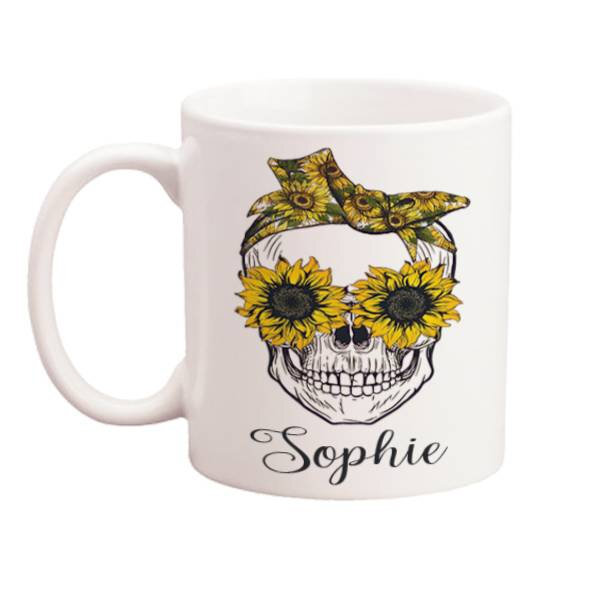 Personalised Skull Mug Sunflower Skull Mug Personalised Gift For Her
