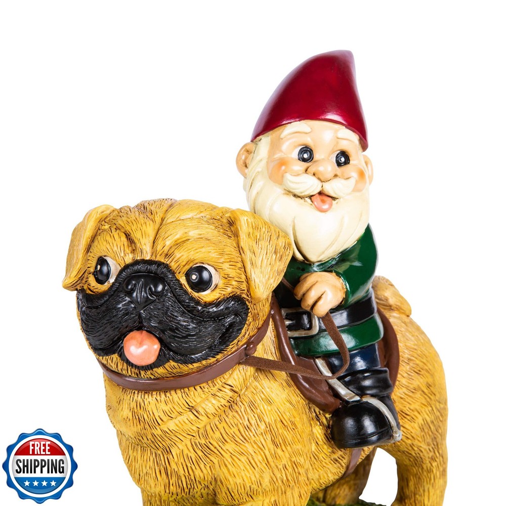 Kwirkworks 9-Inch Pug Garden Gnome Statue – Durable Weather-Resistant Lawn Decor