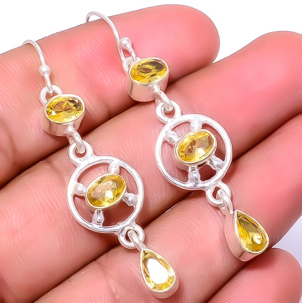 Citrine 925 Sterling Silver Dangle Earrings 2.15 Inches E_8029_2_19
