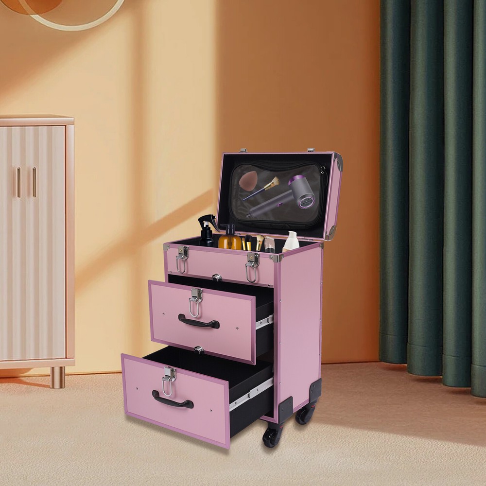 Professional Rolling Makeup Trolley Train Case Box Organizer Salon Cosmetic