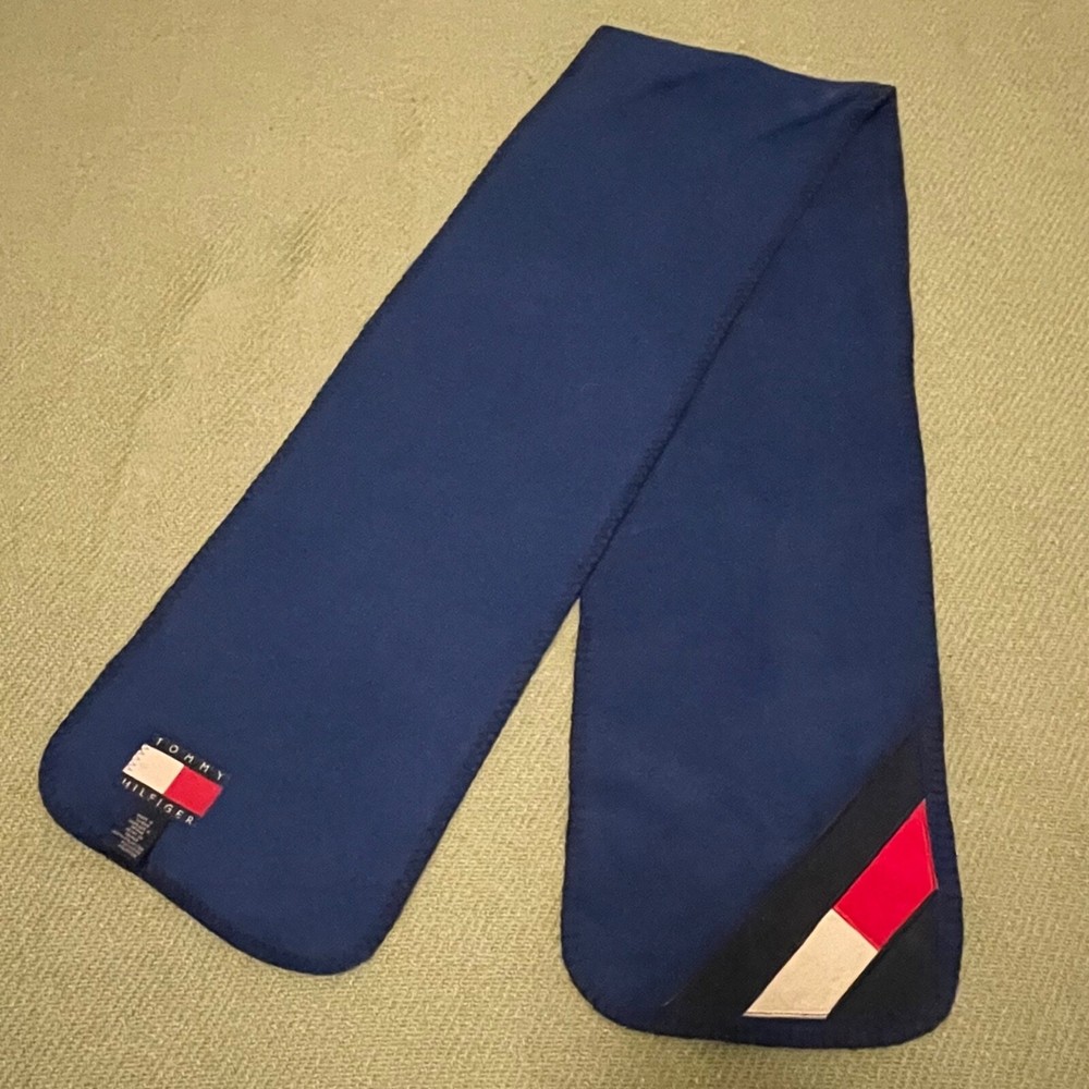 Tommy Hilfiger Scarf Blue with Classic Diagonal Flag Logo 90s Vintage 132/20cm