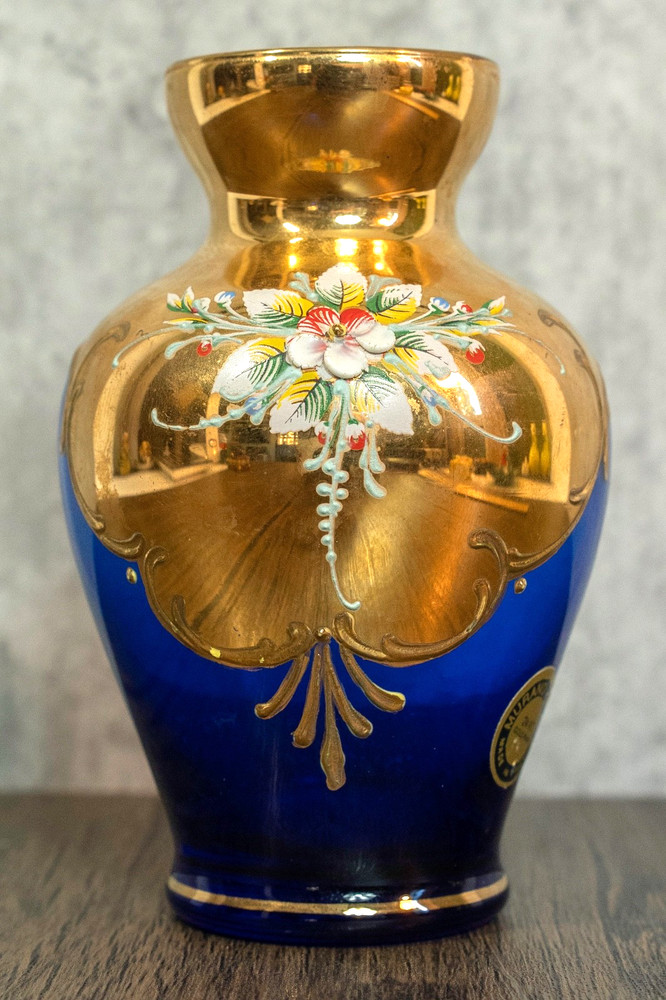 Murano Glass Italy Cobalt  Blue Gold Gilt 4.25