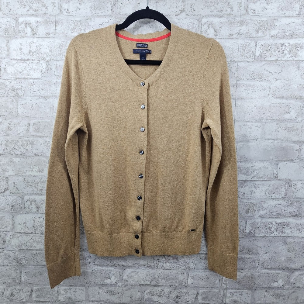 Tommy Hilfiger Womens Tan Pima Cotton Cardigan Sweater Size M