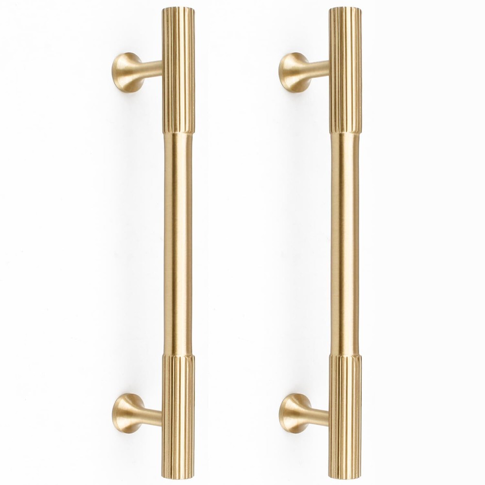 4pcs Solid Brass Gold Cabinet Pulls, 5-Inch Hole Centers for Kitchen Cupboard...