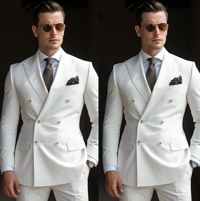 Men's Double-Breasted Peak Lapel Suit 3Pcs Wedding Business Tuxedo