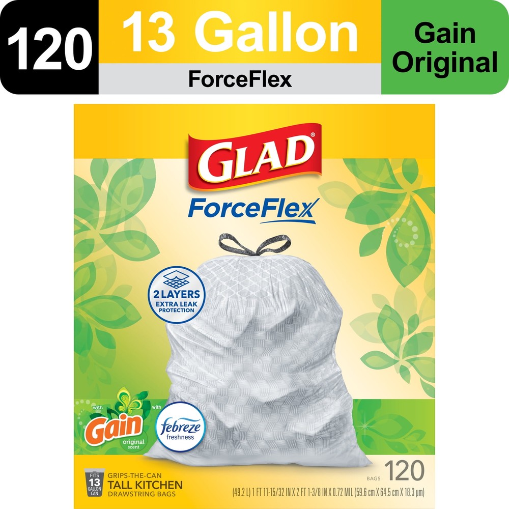 ForceFlex Tall Kitchen Drawstring Trash Bags, 13 Gallon, 120 Count
