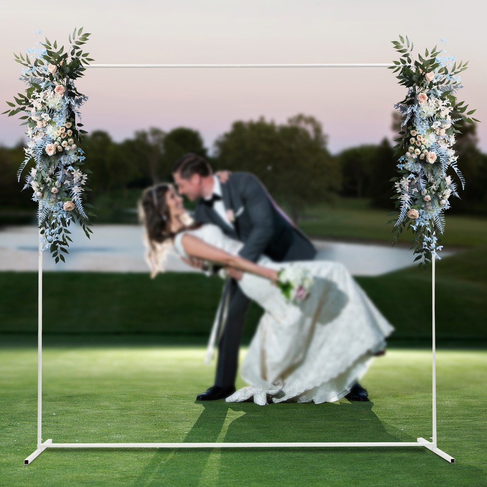 Elegant Square Wedding Arch Stand with White Fabric Cover & Balloon Frame  