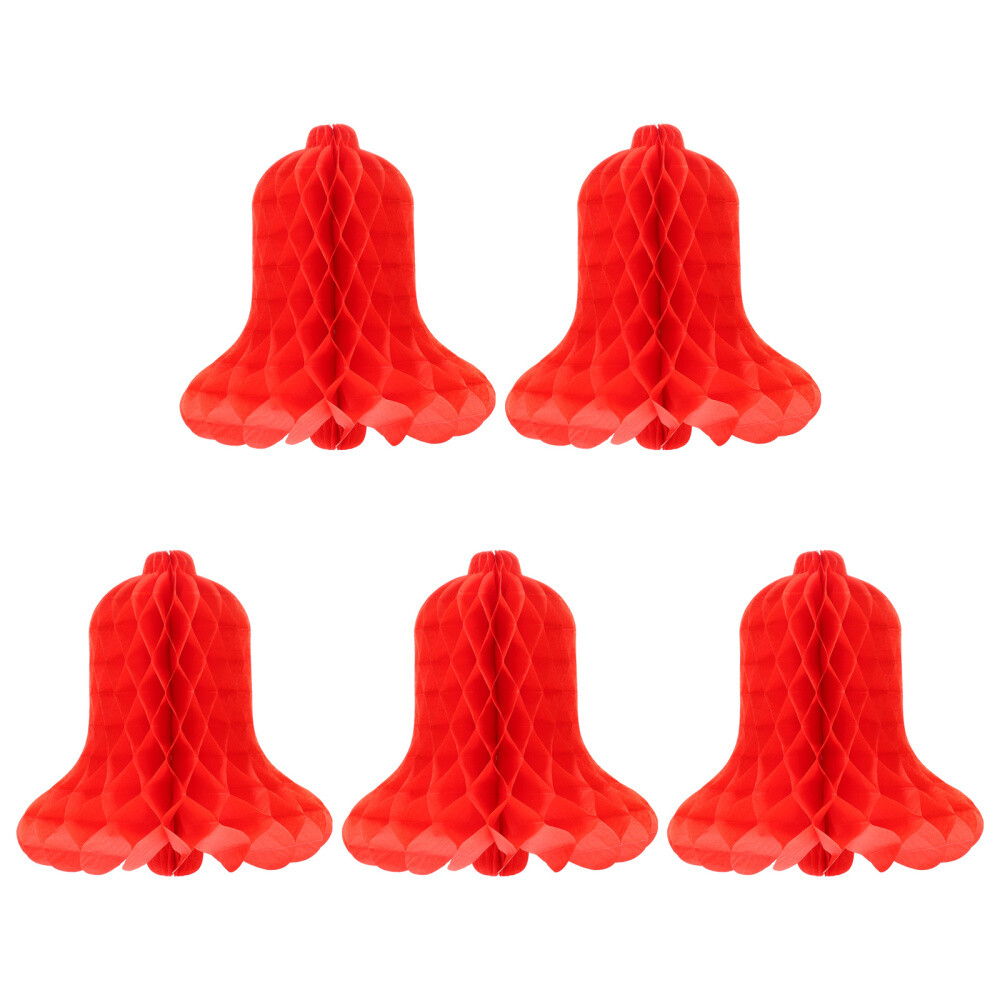 5 Pcs Paper Honeycomb Christmas Tree Hanging Red